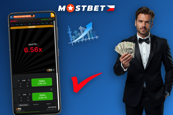 Herní rozhraní Mostbet Aviator online s letovou křivkou a panelem sázek
